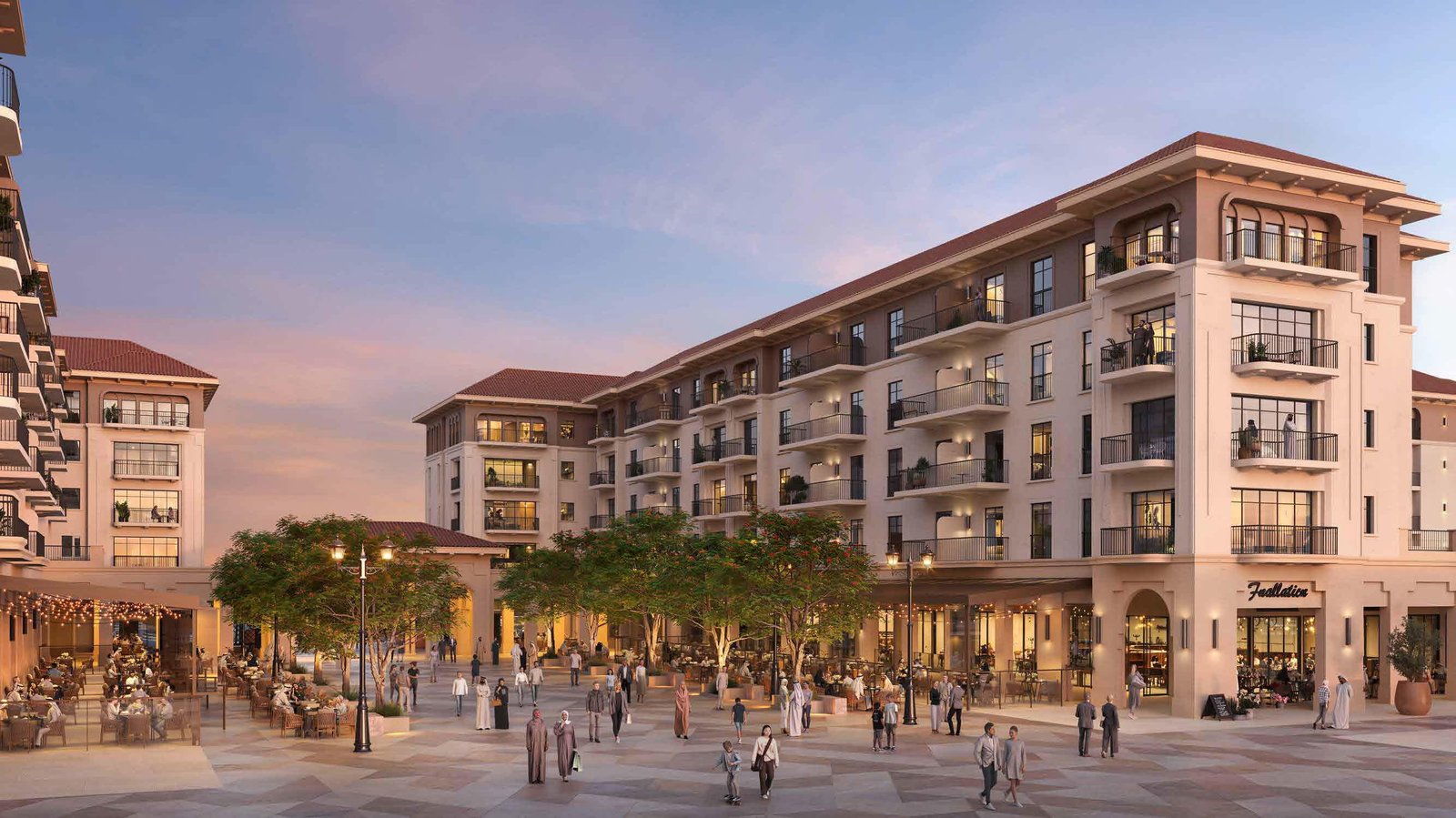 Bloom Living - Alhambra Abu Dhabi showcasing Souk Alhambra, vibrant plaza, cafés, restaurants, and waterfront lifestyle